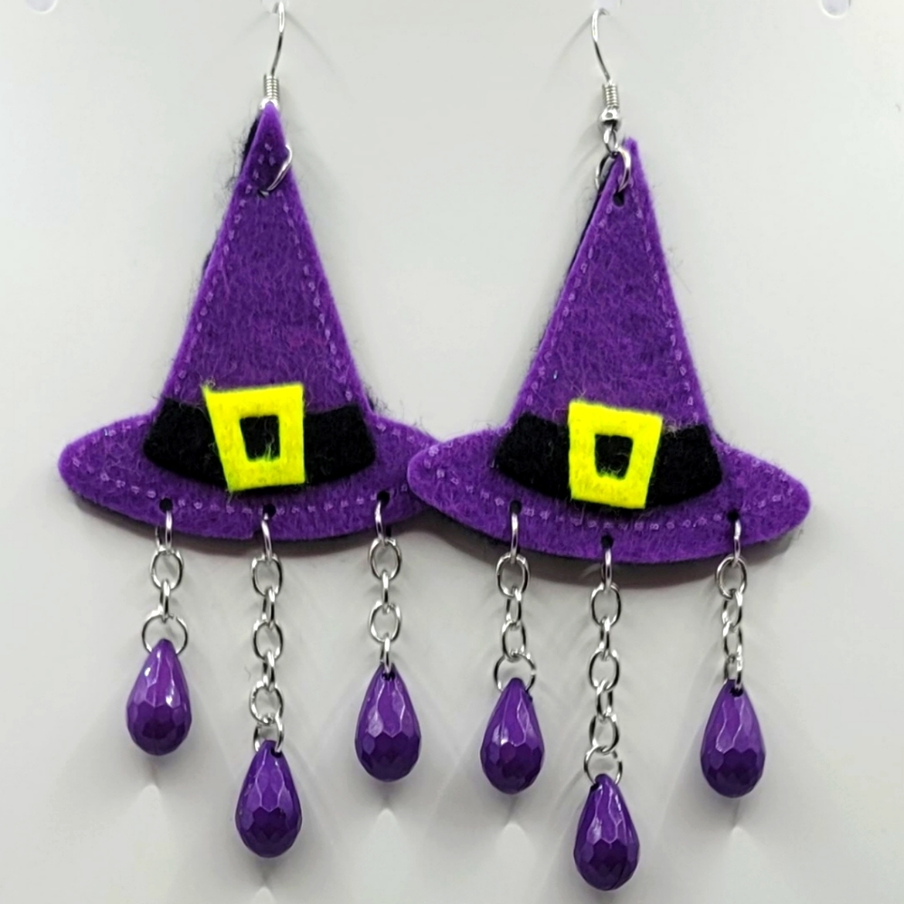 Halloween witches hat dangle earrings